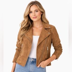 Massimo Dutti Camel Leather Jacket size small with silver hardware